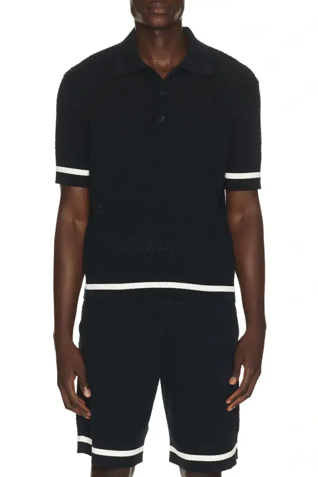 Cotton Openwork Knit Short Sleeve Polo