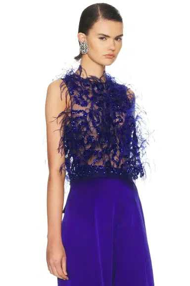 Lapointe Sequin & Feather Embroidery Cropped Tank Top | Thumbnail 2 Lapointe Sequin & Feather Embroidery Cropped Tank Top | Thumbnail 2