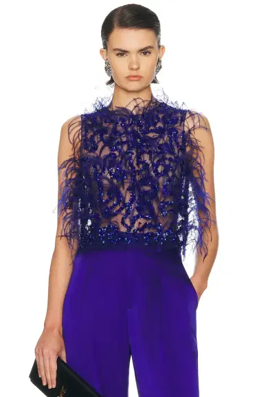 Lapointe Sequin & Feather Embroidery Cropped Tank Top | Thumbnail 1 Lapointe Sequin & Feather Embroidery Cropped Tank Top | Thumbnail 1