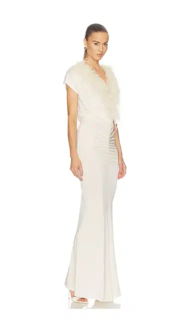 LaPointe V Neck Shirred Gown With Feathers | Thumbnail 2