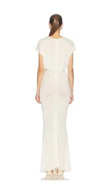 LaPointe V Neck Shirred Gown With Feathers | Thumbnail 3