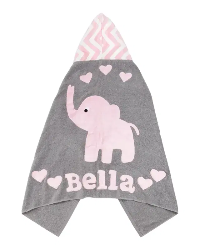 Boogie Baby Personalized Big Foot Elephant Hooded Towel, Pink