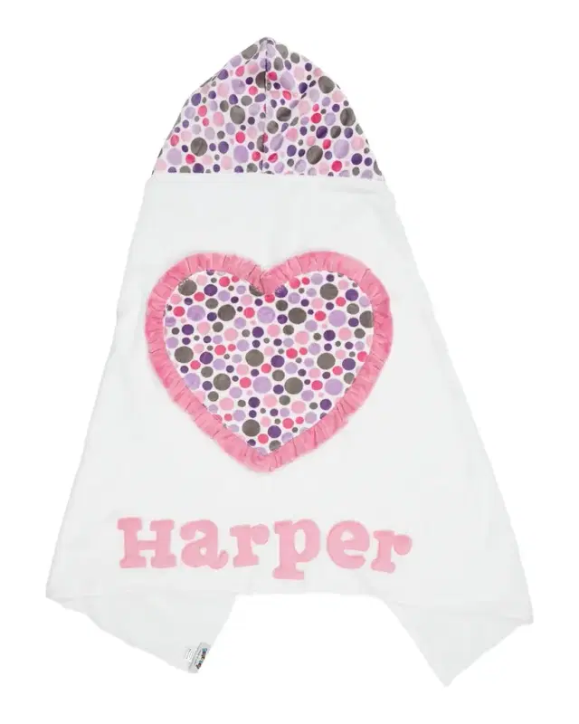 Boogie Baby Personalized Ruffle Heart Hooded Towel, White