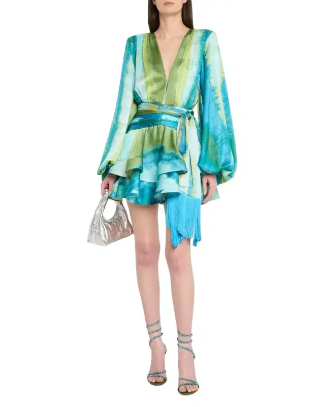 Bronx and Banco Bedouin Coastal Tiered Deep V-Neck Mini Dress
