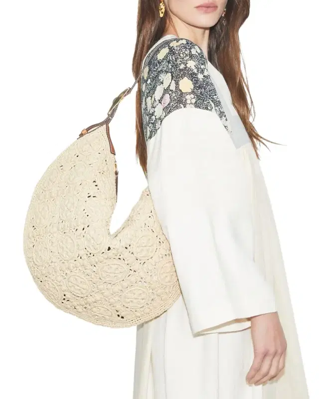 Tory Burch T Monogram Raffia Balloon Bag