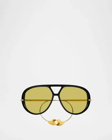 Bottega Veneta Geometric Acetate & Metal Alloy Aviator Sunglasses | Thumbnail 3