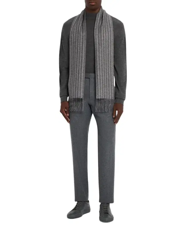 Men 's Lizard Cashmere and Silk Solid To Pinstripe Scarf
