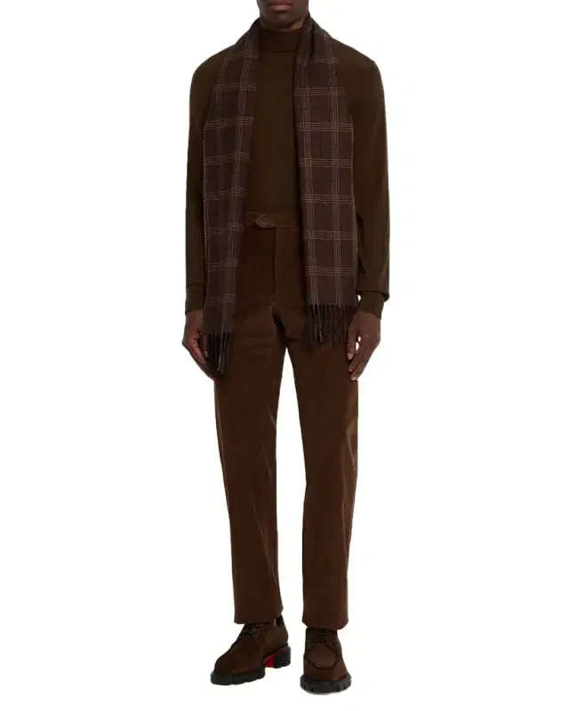 PIACENZA 1733 Men's Baltazar Herringbone to Plaid Silk and Cashmere Scarf