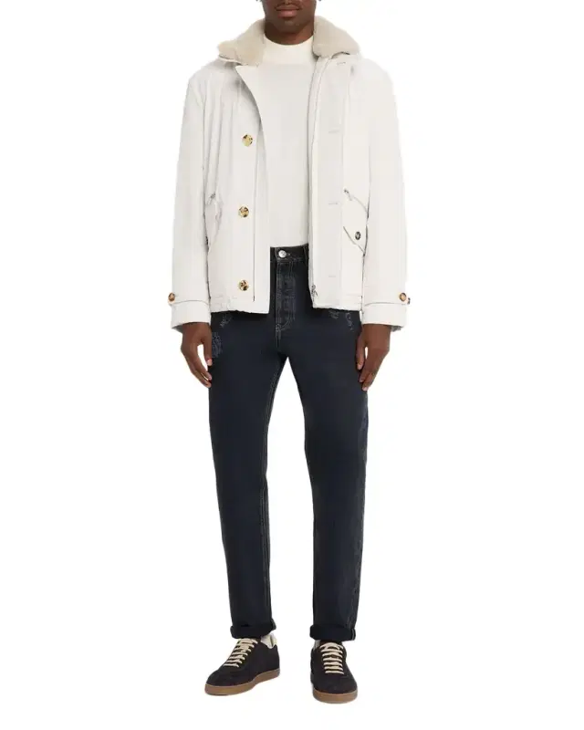 Men 's Bomber Jacket with Detachable Shearling Collar