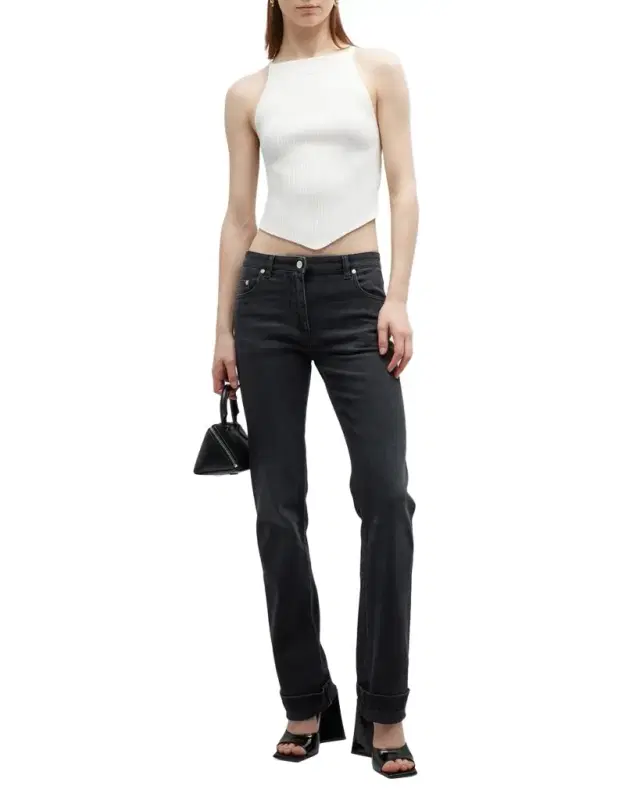 Rib-Knit Tank Top with Pointed Hem