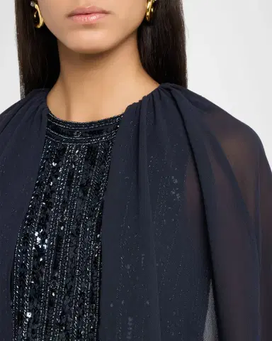 Aidan Mattox Beaded Cape-Sleeve Column Gown | Thumbnail 4 Aidan Mattox Beaded Cape-Sleeve Column Gown | Thumbnail 4