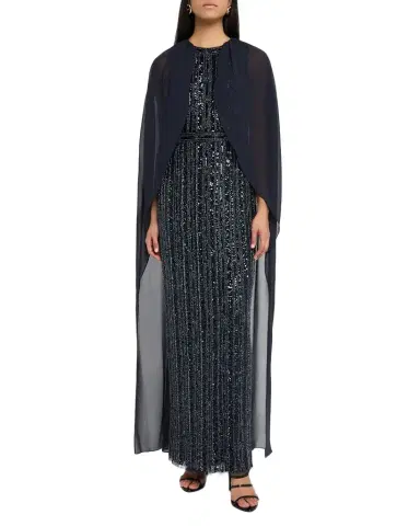 Aidan Mattox Beaded Cape-Sleeve Column Gown | Thumbnail 1 Aidan Mattox Beaded Cape-Sleeve Column Gown | Thumbnail 1