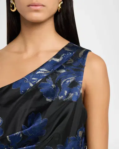 Aidan Mattox Tiered One-Shoulder Floral Jacquard Gown | Thumbnail 4 Aidan Mattox Tiered One-Shoulder Floral Jacquard Gown | Thumbnail 4