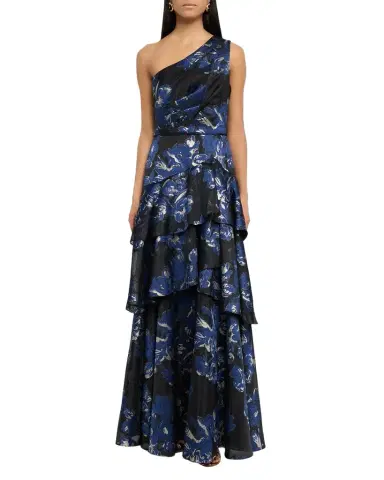 Aidan Mattox Tiered One-Shoulder Floral Jacquard Gown | Thumbnail 1 Aidan Mattox Tiered One-Shoulder Floral Jacquard Gown | Thumbnail 1