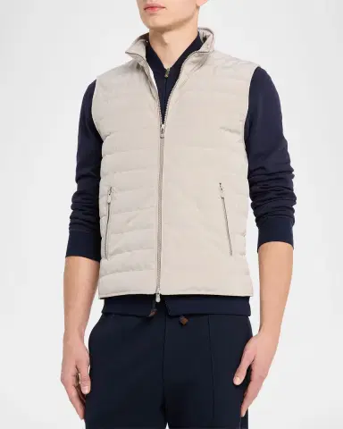 Brunello Cucinelli Men's Bonded Nylon Down Vest | Thumbnail 3 Brunello Cucinelli Men's Bonded Nylon Down Vest | Thumbnail 3