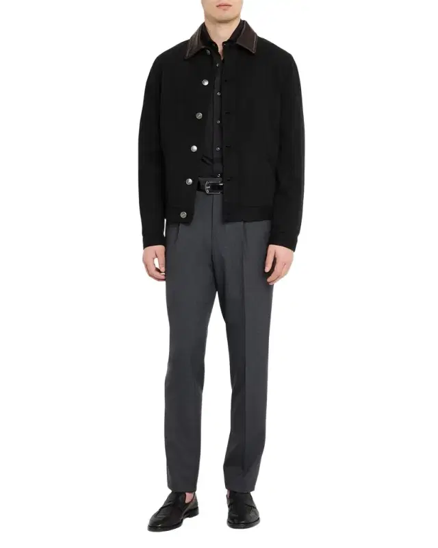 Men 's Garment-Dyed Denim Leather-Collar Shirt Jacket