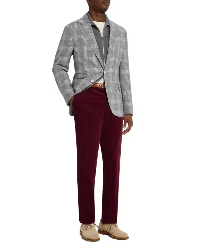 Men 's Wool, Silk and Linen Plaid Single-Breasted Suit Jacket