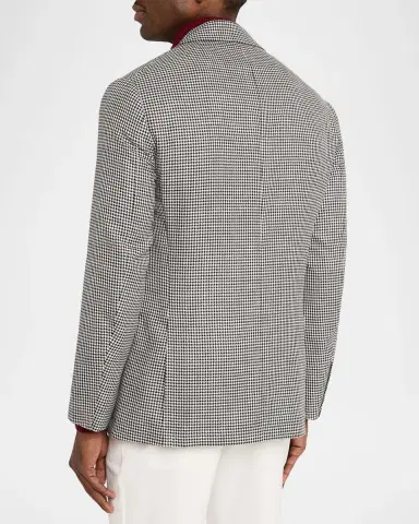 Brunello Cucinelli Men's Wool, Silk and Linen Houndstooth Sport Coat | Thumbnail 2