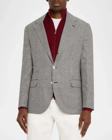 Brunello Cucinelli Men's Wool, Silk and Linen Houndstooth Sport Coat | Thumbnail 3