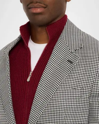 Brunello Cucinelli Men's Wool, Silk and Linen Houndstooth Sport Coat | Thumbnail 4