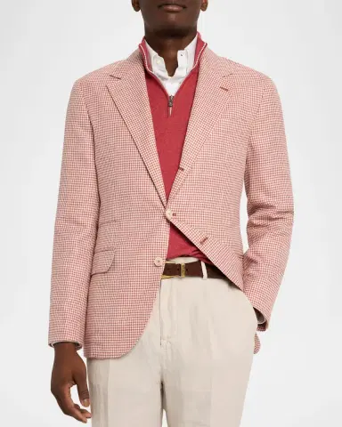 Brunello Cucinelli Men's Wool, Silk and Linen Houndstooth Sport Coat | Thumbnail 3 Brunello Cucinelli Men's Wool, Silk and Linen Houndstooth Sport Coat | Thumbnail 3