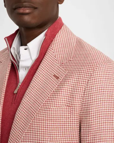 Brunello Cucinelli Men's Wool, Silk and Linen Houndstooth Sport Coat | Thumbnail 4 Brunello Cucinelli Men's Wool, Silk and Linen Houndstooth Sport Coat | Thumbnail 4