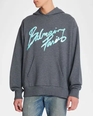 Balmain Men 's Paris Cotton Jersey Hoodie | Thumbnail 6 Balmain Men 's Paris Cotton Jersey Hoodie | Thumbnail 6