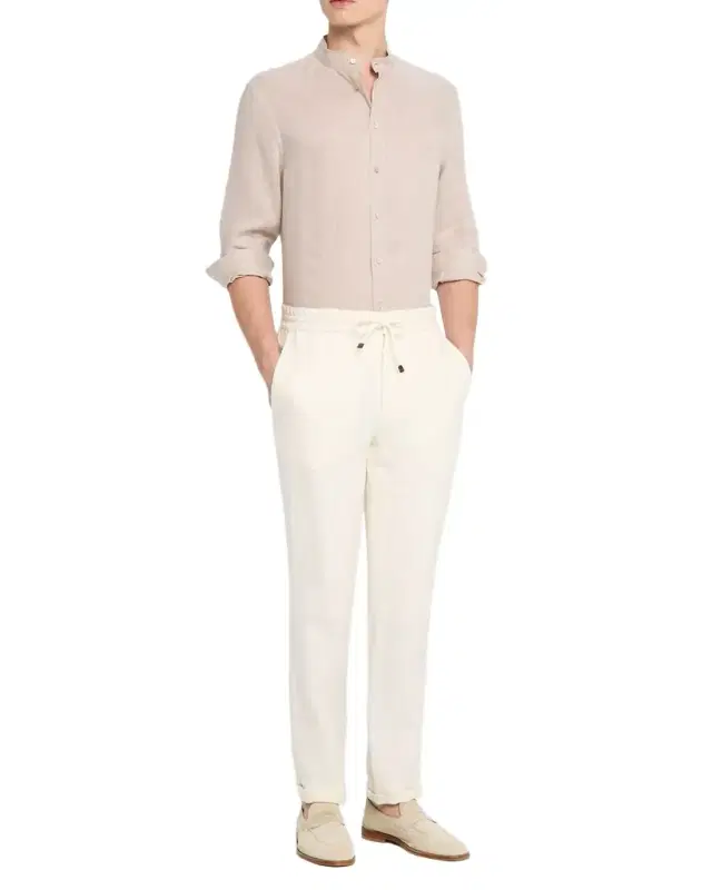 Brunello Cucinelli Men 's Linen and Cotton Band Collar Button-Down Shirt