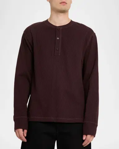 Helmut Lang Men's Cotton Waffle Knit Long-Sleeve Henley T-Shirt | Thumbnail 3