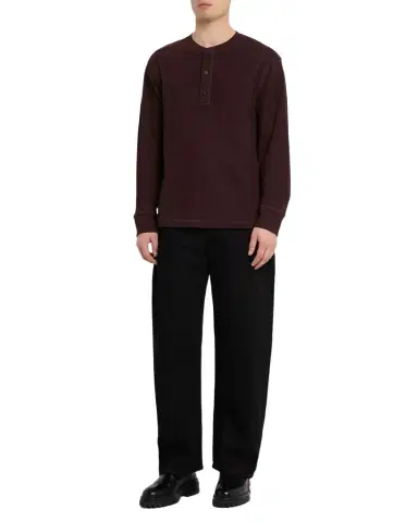 Helmut Lang Men's Cotton Waffle Knit Long-Sleeve Henley T-Shirt | Thumbnail 1
