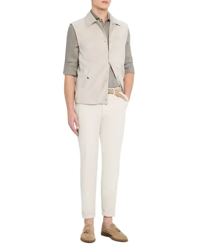 Brunello Cucinelli Men 's Linen and Cotton Band Collar Button-Down Shirt