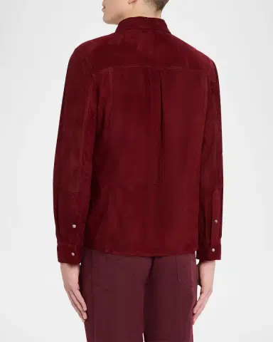 Brunello Cucinelli en's Leather Snap-Front Shirt with Pocket | Thumbnail 2