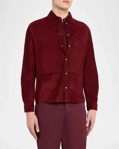 Brunello Cucinelli en's Leather Snap-Front Shirt with Pocket | Thumbnail 3