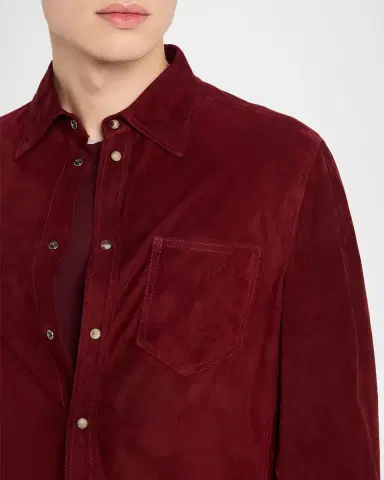 Brunello Cucinelli en's Leather Snap-Front Shirt with Pocket | Thumbnail 4