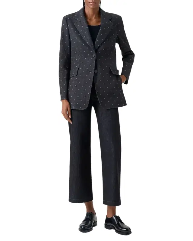 Akris punto Polka-Dot Stretch Denim Single-Breasted Jacket