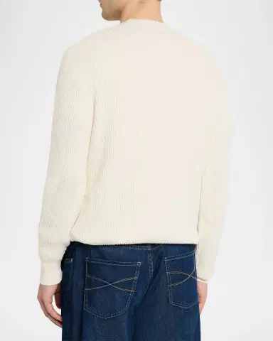 Brunello Cucinelli Men's Cotton Rib Crewneck Sweater | Thumbnail 2