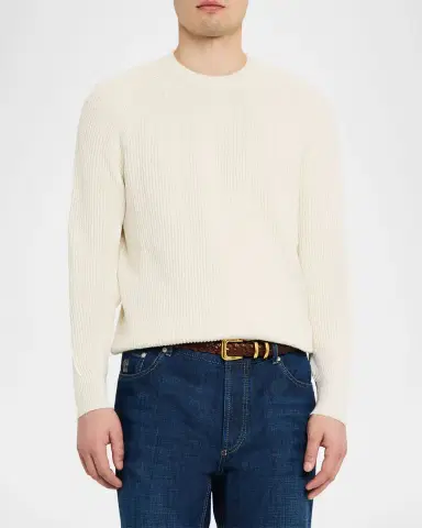 Brunello Cucinelli Men's Cotton Rib Crewneck Sweater | Thumbnail 3