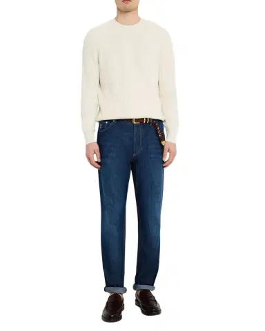 Brunello Cucinelli Men's Cotton Rib Crewneck Sweater | Thumbnail 1