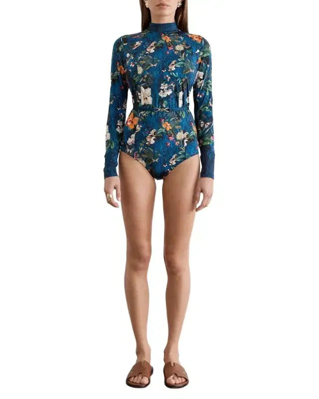 Aqua Blu Australia Leah Belted Rashguard One-Piece Swimsuit