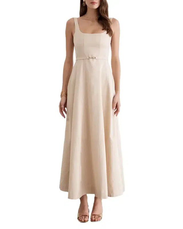 Aqua Blu Australia Claudette Belted Linen Maxi Dress