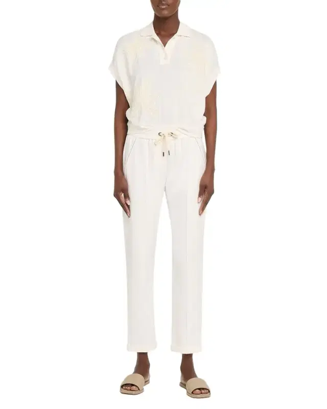 Brunello Cucinelli Monili-Trim Cotton Slim-Leg Ankle Drawstring Pants