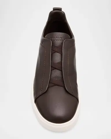 ZEGNA Men 's Triple Stitch Deerskin Leather Slip-On Sneakers | Thumbnail 4