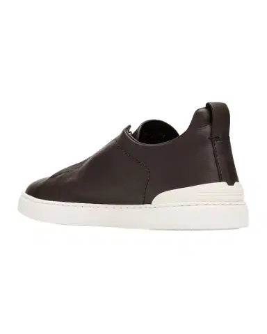 ZEGNA Men 's Triple Stitch Deerskin Leather Slip-On Sneakers | Thumbnail 1