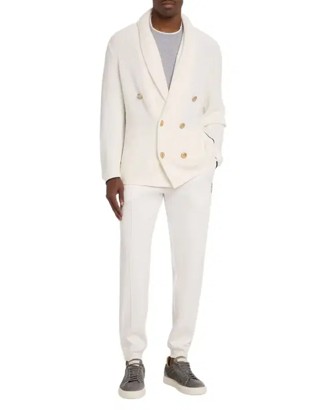 Brunello Cucinelli Men 's Cotton Knit Double-Breasted Shawl Cardigan