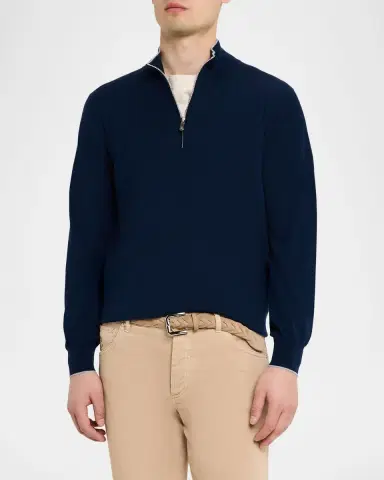 Brunello Cucinelli Men's Cotton Knit Quarter-Zip Sweater | Thumbnail 3