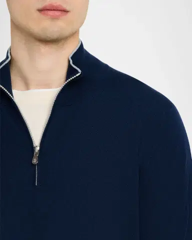 Brunello Cucinelli Men's Cotton Knit Quarter-Zip Sweater | Thumbnail 4