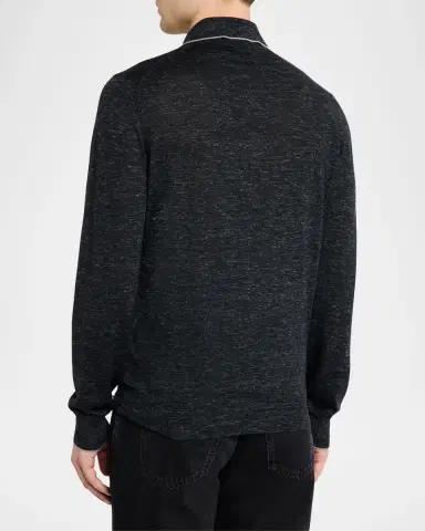 Brunello Cucinelli Men's Cashmere Tipped-Collar Polo Sweater | Thumbnail 2 Brunello Cucinelli Men's Cashmere Tipped-Collar Polo Sweater | Thumbnail 2