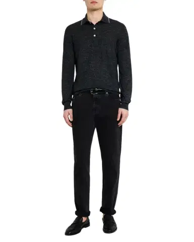 Brunello Cucinelli Men's Cashmere Tipped-Collar Polo Sweater | Thumbnail 1 Brunello Cucinelli Men's Cashmere Tipped-Collar Polo Sweater | Thumbnail 1