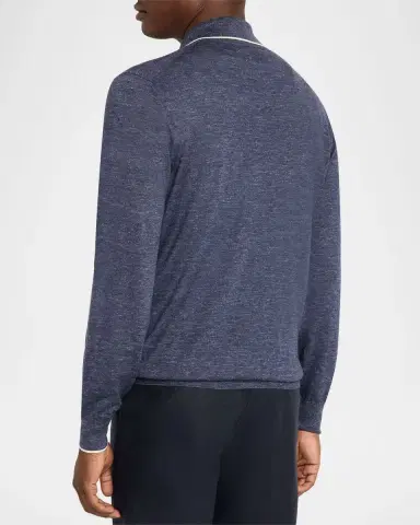Brunello Cucinelli Men's Cashmere Tipped-Collar Polo Sweater | Thumbnail 2