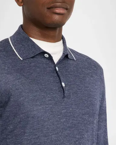 Brunello Cucinelli Men's Cashmere Tipped-Collar Polo Sweater | Thumbnail 4
